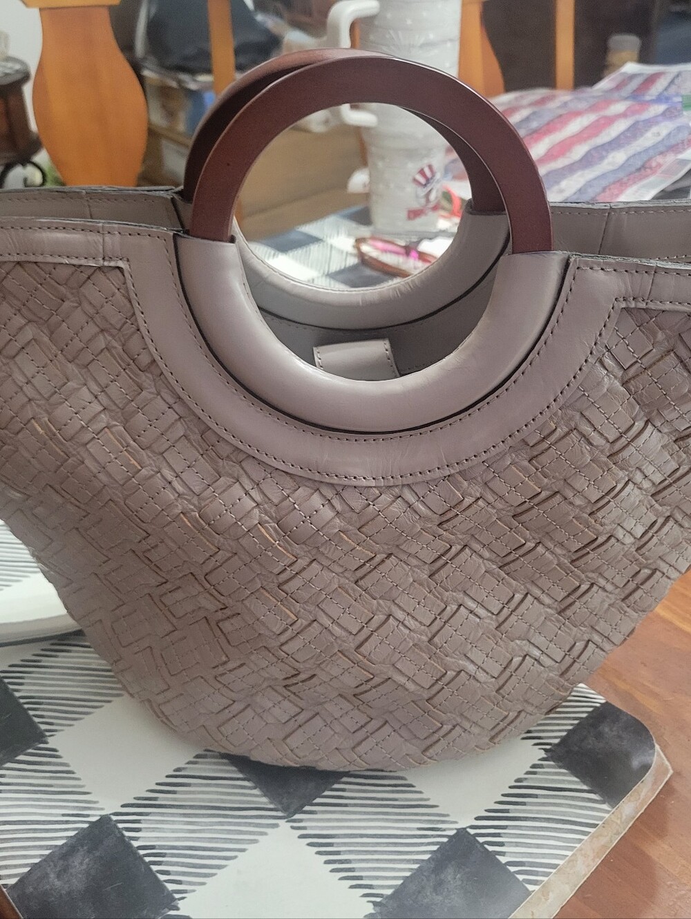 Patricia Nash Leather Luni Dome Tote w/Crossbody Strap Stone Color